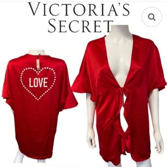 Victoria's Secret Red Valentine Love Cap Sleeve Short Robe One Size NWT MSRP $58 - Picture 2 of 11